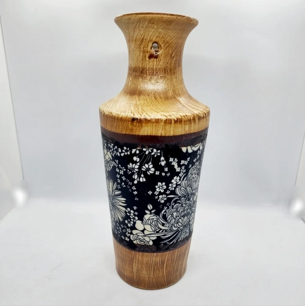 Vintage Antique Japanese Ice Plum Gourd Guanyin Imitation Wood Vase Set